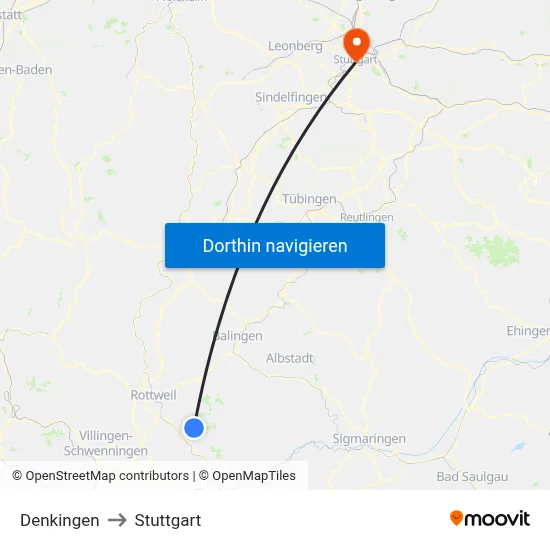 Denkingen to Stuttgart map