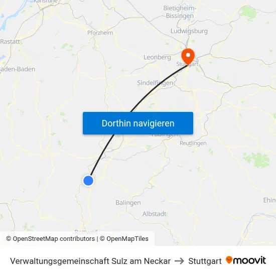 Verwaltungsgemeinschaft Sulz am Neckar to Stuttgart map