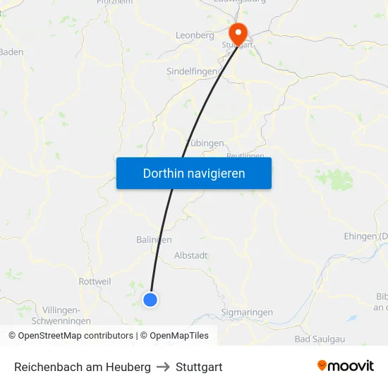 Reichenbach am Heuberg to Stuttgart map