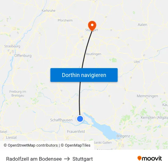 Radolfzell am Bodensee to Stuttgart map