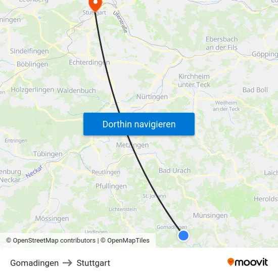 Gomadingen to Stuttgart map