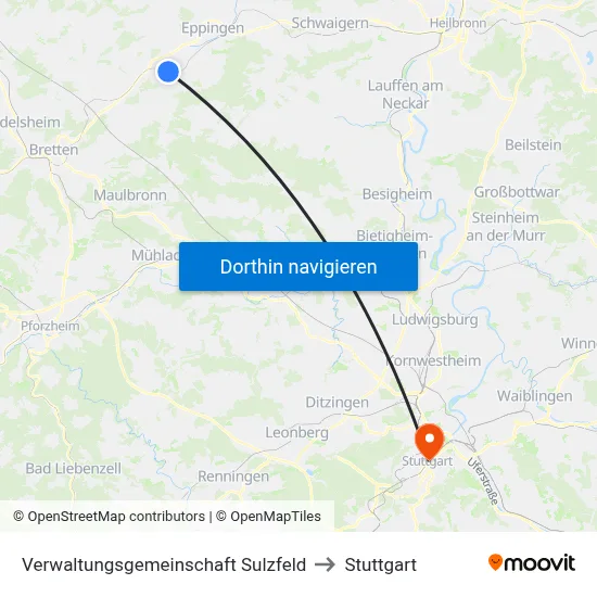 Verwaltungsgemeinschaft Sulzfeld to Stuttgart map