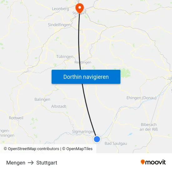 Mengen to Stuttgart map