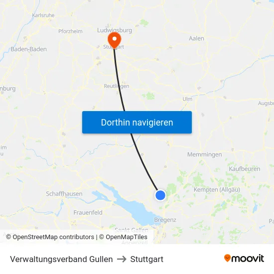 Verwaltungsverband Gullen to Stuttgart map
