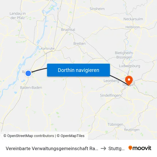 Vereinbarte Verwaltungsgemeinschaft Rastatt to Stuttgart map