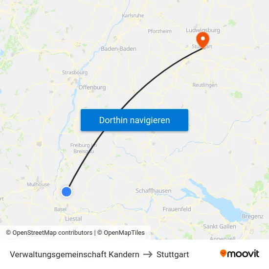 Verwaltungsgemeinschaft Kandern to Stuttgart map