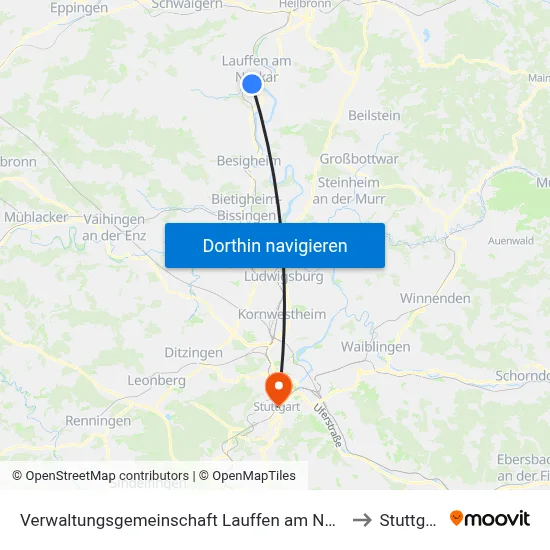 Verwaltungsgemeinschaft Lauffen am Neckar to Stuttgart map