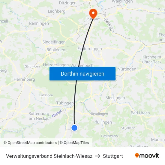 Verwaltungsverband Steinlach-Wiesaz to Stuttgart map