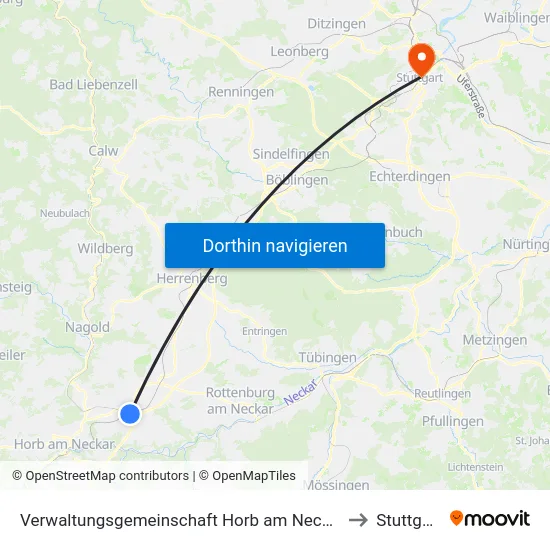 Verwaltungsgemeinschaft Horb am Neckar to Stuttgart map