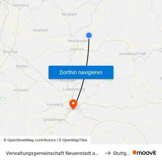 Verwaltungsgemeinschaft Neuenstadt am Kocher to Stuttgart map