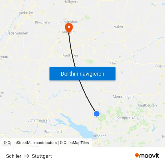 Schlier to Stuttgart map