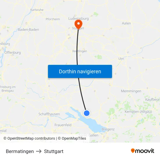 Bermatingen to Stuttgart map
