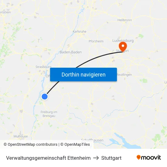 Verwaltungsgemeinschaft Ettenheim to Stuttgart map