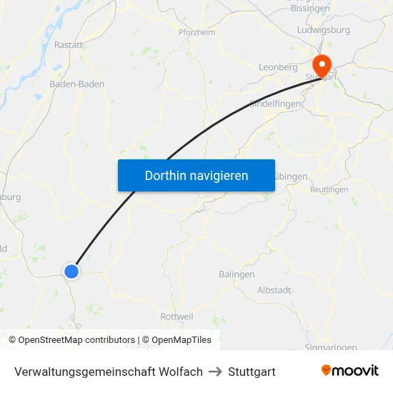 Verwaltungsgemeinschaft Wolfach to Stuttgart map
