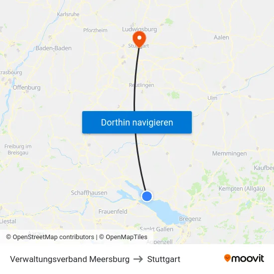 Verwaltungsverband Meersburg to Stuttgart map