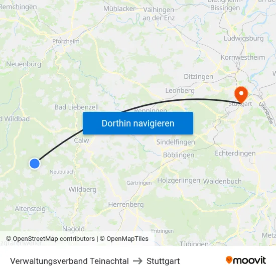 Verwaltungsverband Teinachtal to Stuttgart map