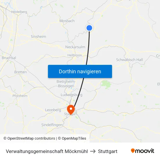 Verwaltungsgemeinschaft Möckmühl to Stuttgart map