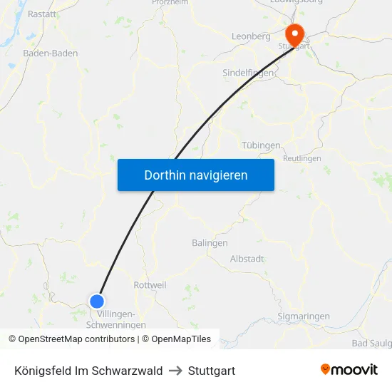 Königsfeld Im Schwarzwald to Stuttgart map