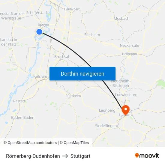 Römerberg-Dudenhofen to Stuttgart map