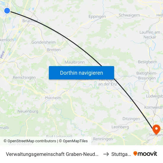 Verwaltungsgemeinschaft Graben-Neudorf to Stuttgart map