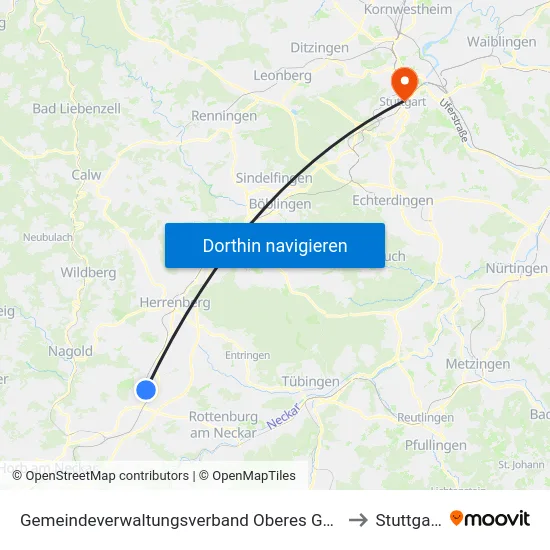Gemeindeverwaltungsverband Oberes Gäu to Stuttgart map