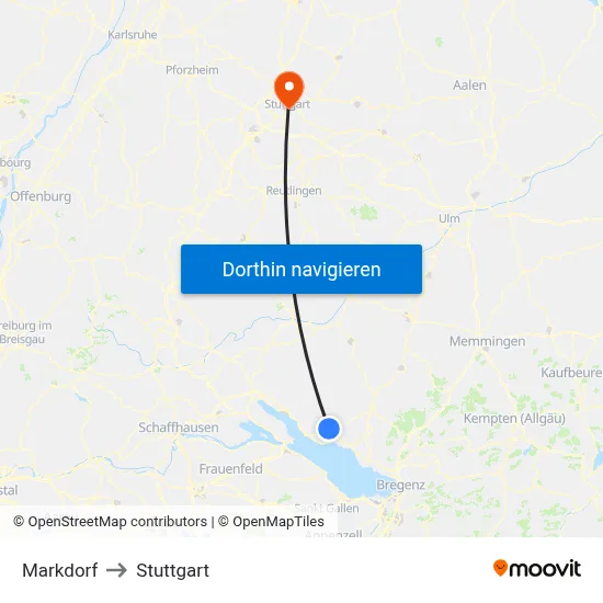 Markdorf to Stuttgart map