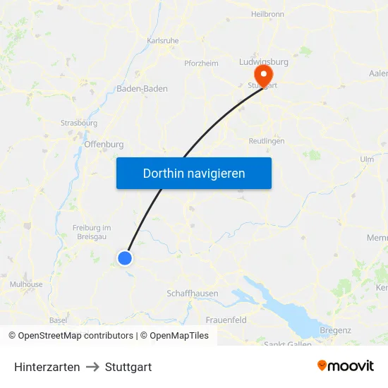 Hinterzarten to Stuttgart map