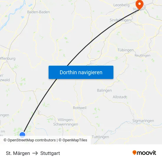 St. Märgen to Stuttgart map