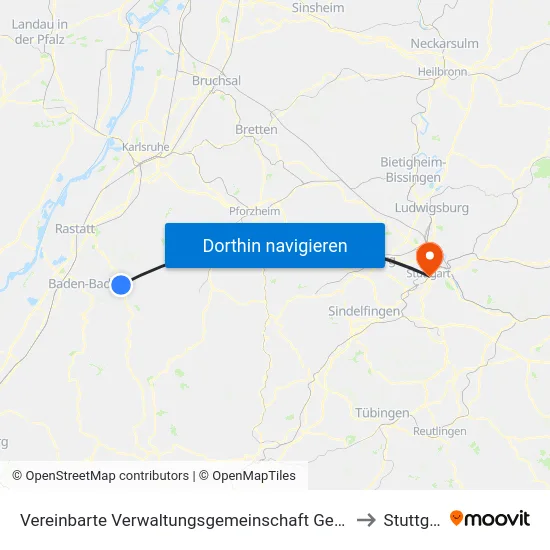 Vereinbarte Verwaltungsgemeinschaft Gernsbach to Stuttgart map