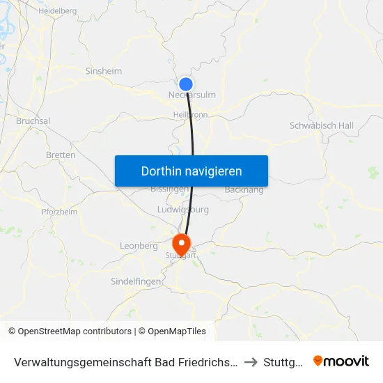 Verwaltungsgemeinschaft Bad Friedrichshall to Stuttgart map