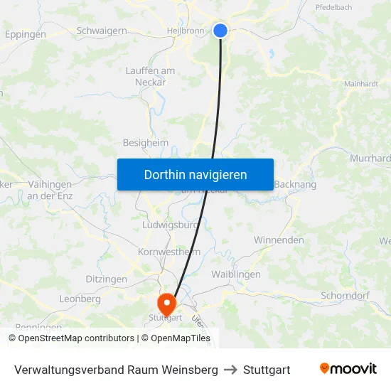 Verwaltungsverband Raum Weinsberg to Stuttgart map