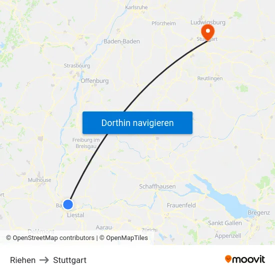 Riehen to Stuttgart map