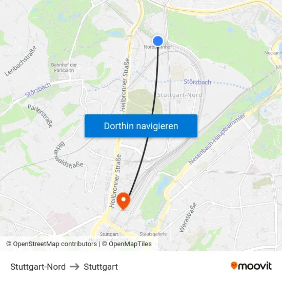 Stuttgart-Nord to Stuttgart map