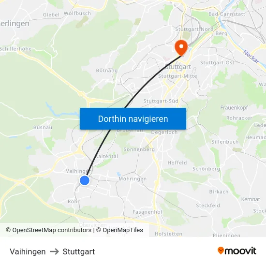 Vaihingen to Stuttgart map