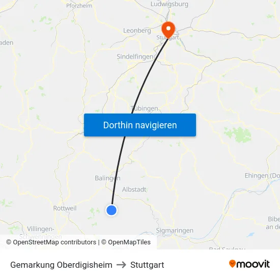 Gemarkung Oberdigisheim to Stuttgart map