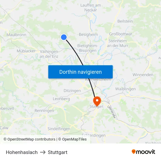 Hohenhaslach to Stuttgart map