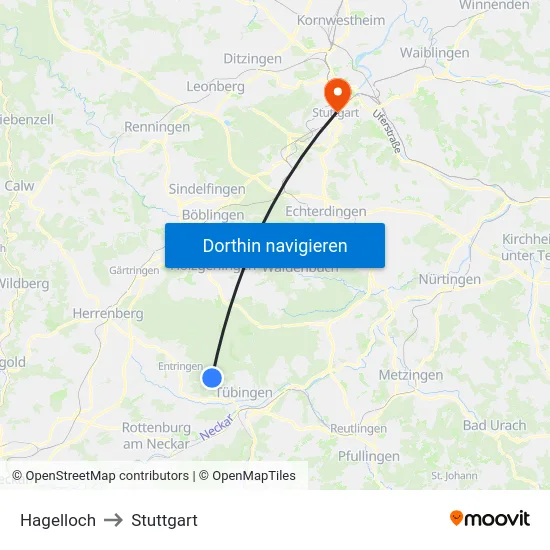 Hagelloch to Stuttgart map