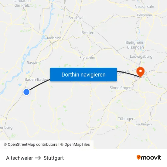 Altschweier to Stuttgart map