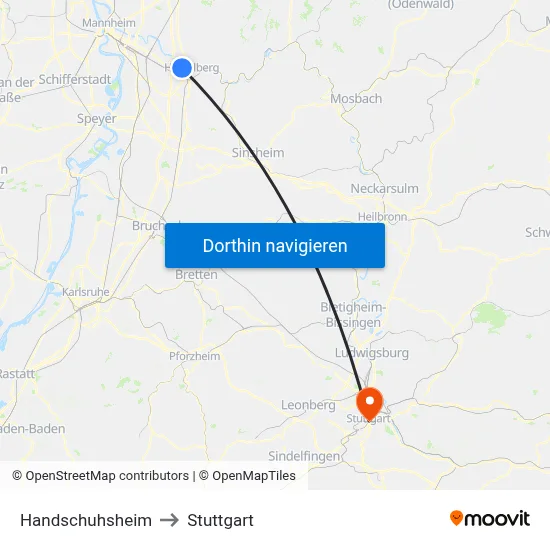 Handschuhsheim to Stuttgart map