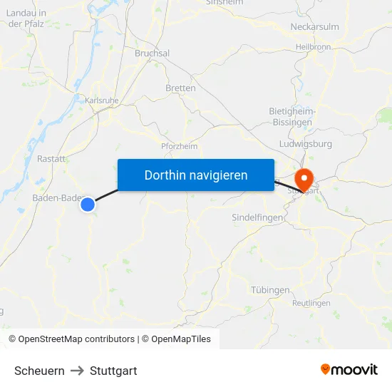 Scheuern to Stuttgart map