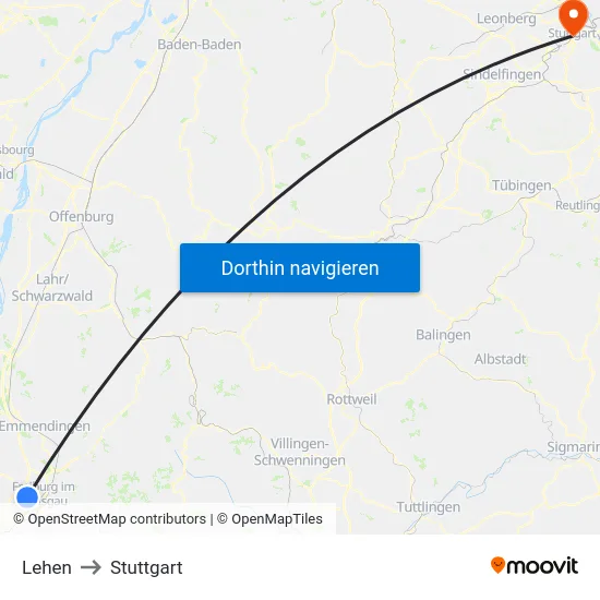 Lehen to Stuttgart map