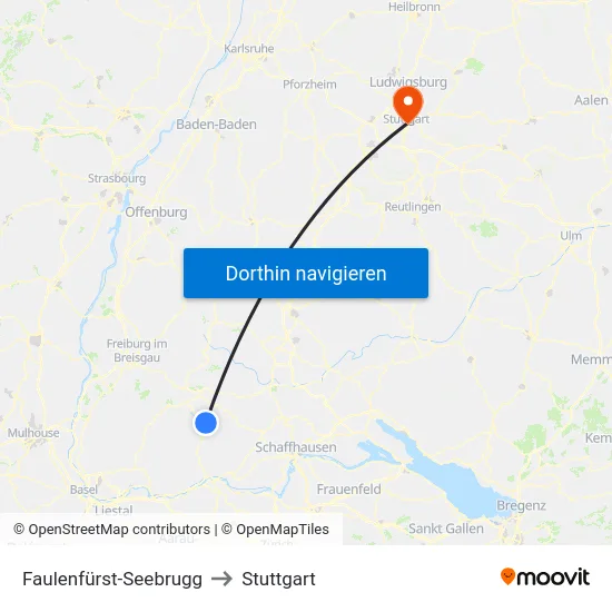 Faulenfürst-Seebrugg to Stuttgart map
