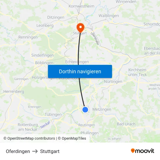 Oferdingen to Stuttgart map