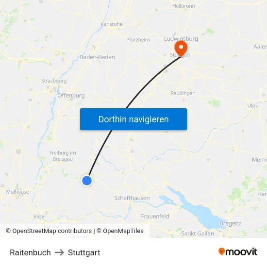Raitenbuch to Stuttgart map