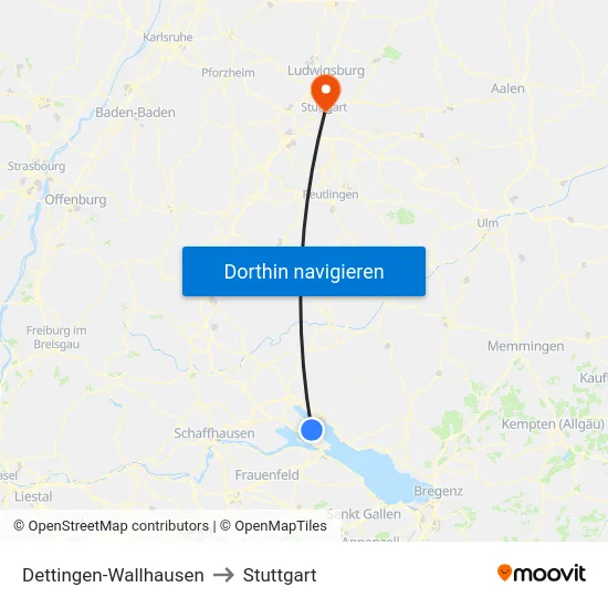 Dettingen-Wallhausen to Stuttgart map