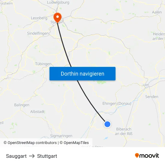 Sauggart to Stuttgart map
