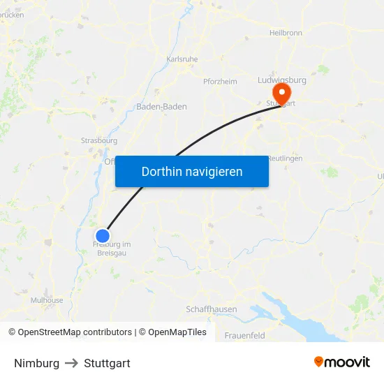 Nimburg to Stuttgart map
