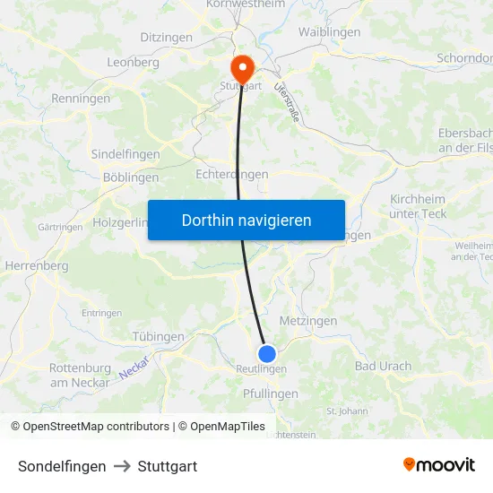 Sondelfingen to Stuttgart map