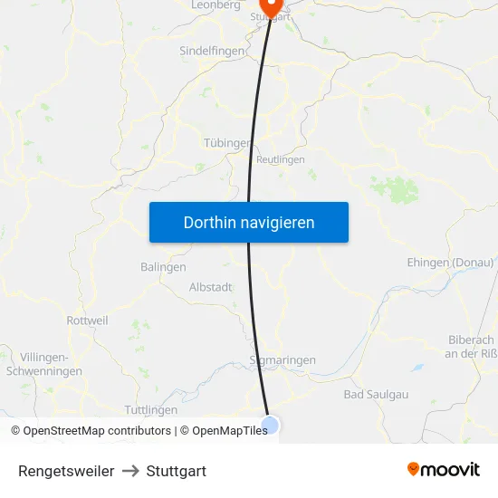 Rengetsweiler to Stuttgart map