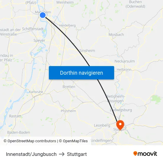 Innenstadt/Jungbusch to Stuttgart map